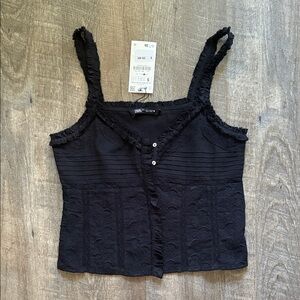 Zara Women's Black Camisole with Lace Accents Size Small